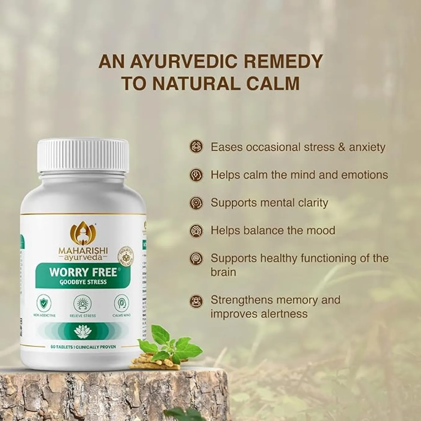 Worry Free Tablets - Natural Stress Relief & Calmness 3 Maharishi Ayurveda Ashwagandha Worry Free Ayurvedic Tablets, Help Keeps The Mind And Body Calm And Relaxed Non Addictive By Maharishi Ayurveda 3