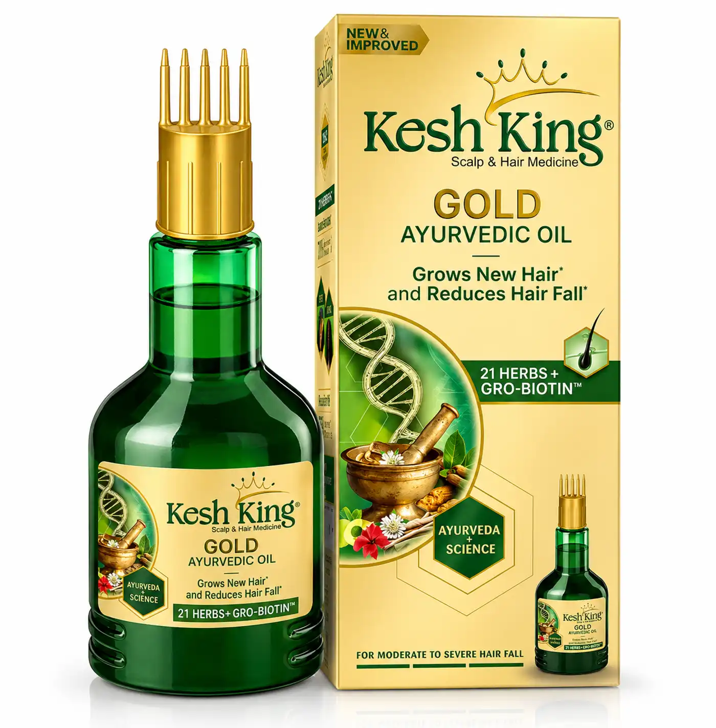 Kesh King Gold Hair Oil for Hair Growth & Hair Fall Kesh King Gold Ayurvedic Hair Oil with 21 Herbs and Gro-Biotin, Helps Grow New Hair and Reduce Hair Fall, Comes with a Hairfall Reduction Tracker, 100ml
