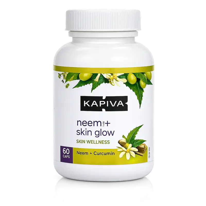 Kapiva Neem Skin glow Capsules for Clear Skin Kapiva Neem + Skinglow Capsules | Helps Fight Dryness in Face and Remove Dead Cells | Goodness of Neem and Curcumin