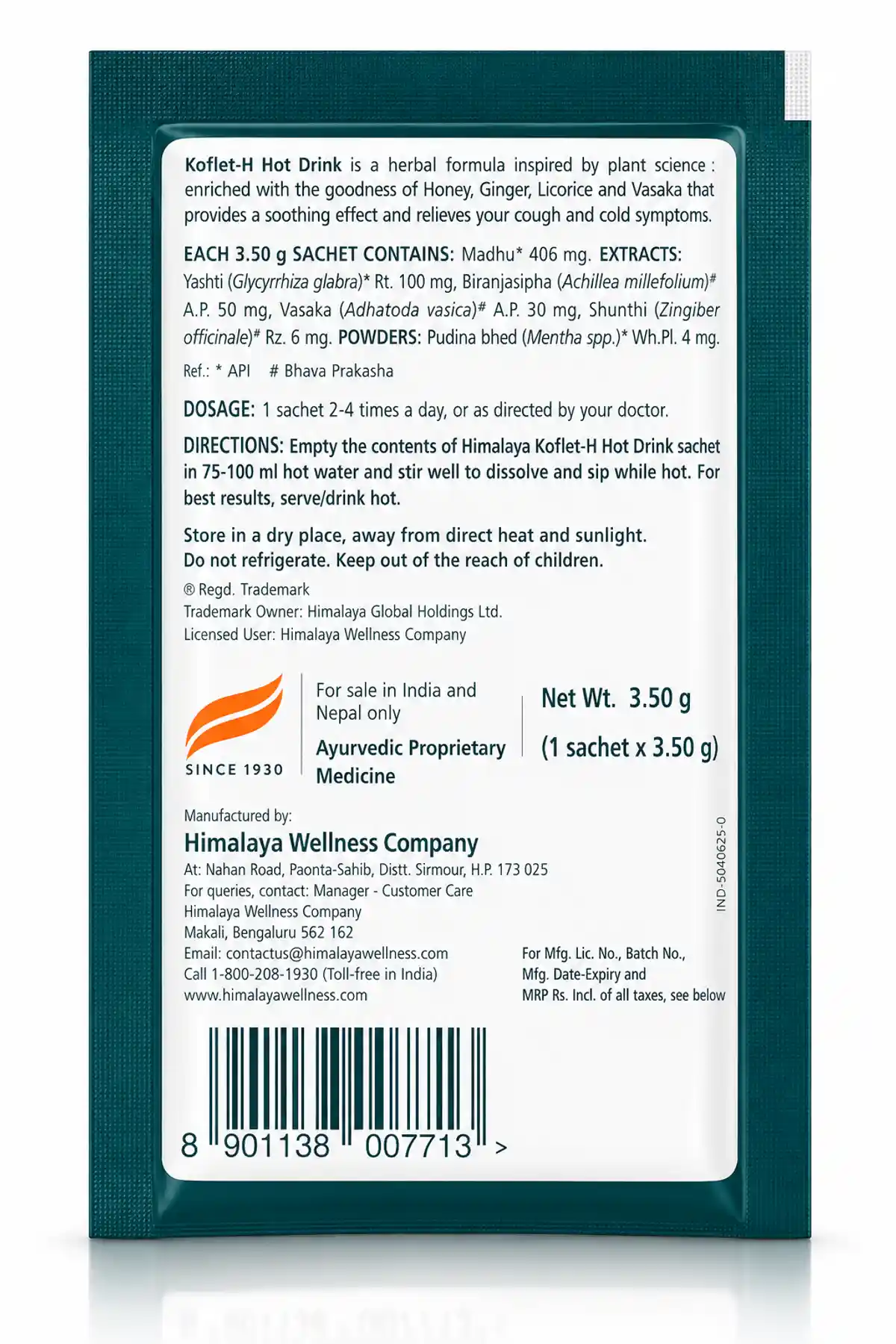 Himalaya Koflet-H Hot Drink Cough & Cold Remedy - Ginger flavor 3 Himalaya Koflet-H Hot Drink Cough & Cold Remedy Non-Drowsy Sachet 3.5gm Each - Ginger Flavor 3