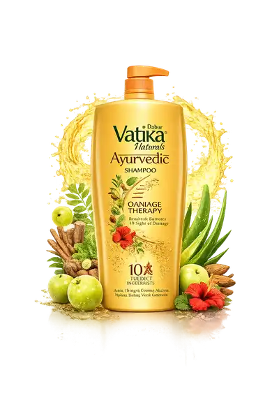 Dabur Vatika Ayurvedic Shampoo for Hair Damage Repair Dabur Vatika Ayurvedic Shampoo - 340 ml | Damage Therapy | With Power of 10 Ingredients for Solving 10 Hair Problems | No Parabens | For All Hair Types