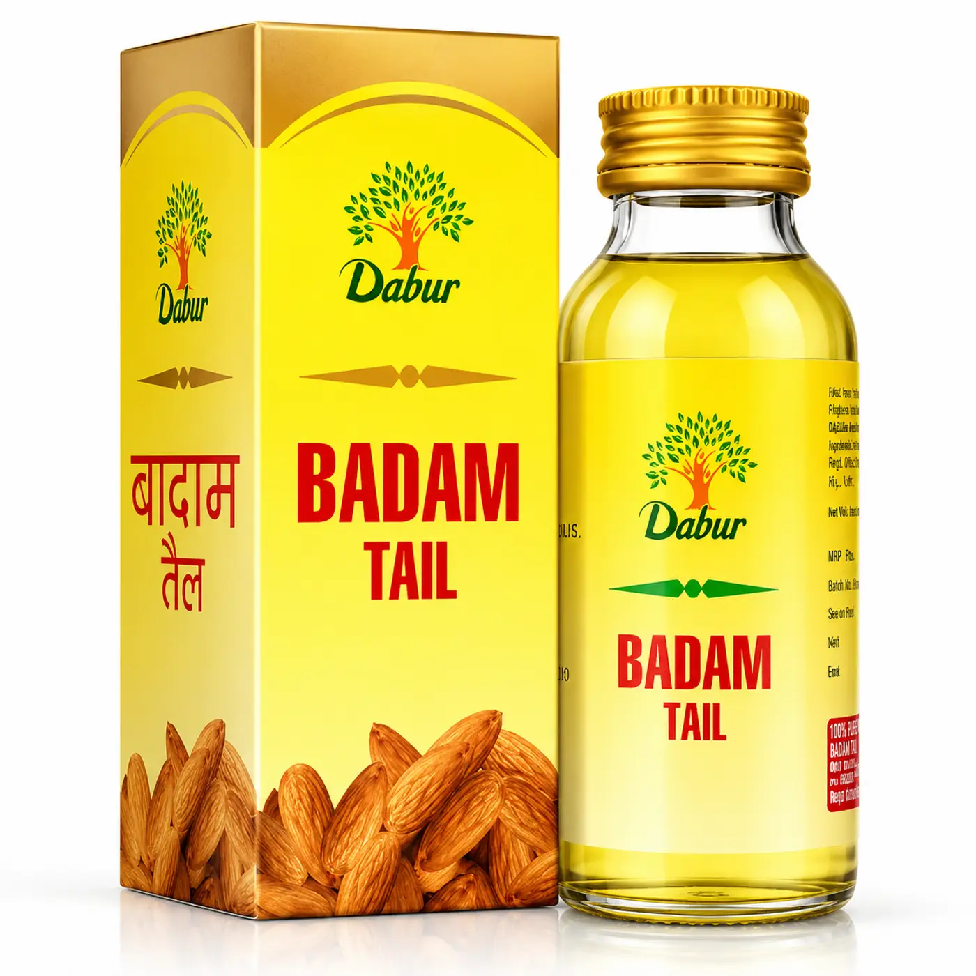 Dabur Badam Tail 100ml | Pure Almond Oil for Skin & Hair Care Dabur Badam Tail - 100ml | 100% Pure Almond Oil | Enriched with Vitamin E | Promotes Healthy Skin & Hair