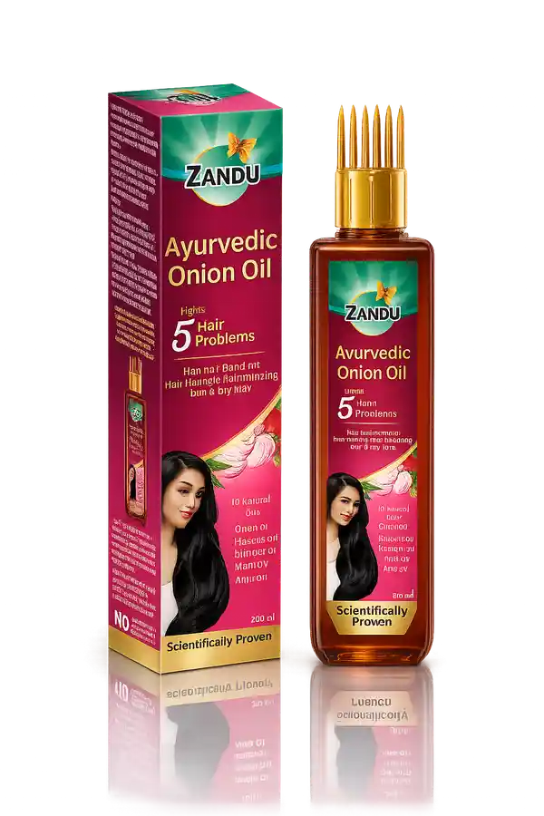 Zandu Onion Oil for Hair Growth & Dandruff Control Zandu Ayurvedic Onion Oil (200ml): Power of Onions for Strong & Smooth hair | 9 Herbs & 10 Natural Oils | Helps reduce Hair Thinning & Hair Breakage | Improves Hair Quality | Controls Dandruff