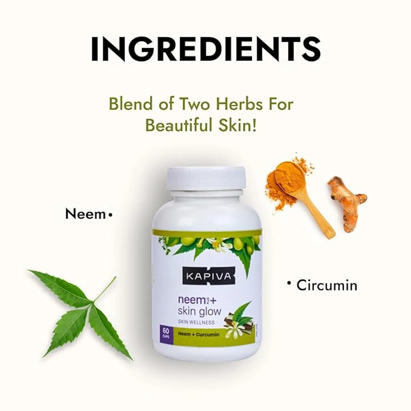 Kapiva Neem Skin glow Capsules for Clear Skin | Quikdu 5 Kapiva Neem + Skinglow Capsules | Helps Fight Dryness in Face and Remove Dead Cells | Goodness of Neem and Curcumin 5