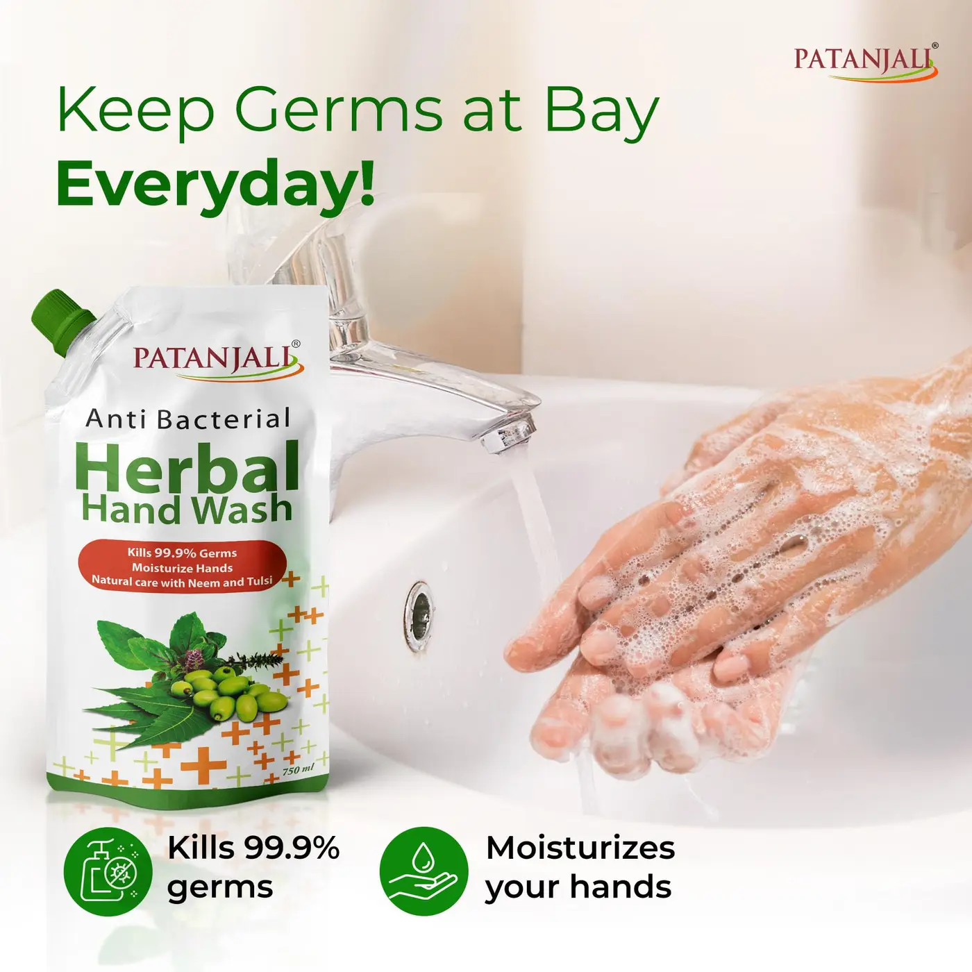 Patanjali Herbal Handwash Neem Tulsi Germ Protection 3 Patanjali Herbal Handwash (Anti-Bacterial) 750 ml, Neem & Tulsi Infused Formula for Germ Protection, Moisturizing & Skin Care 3
