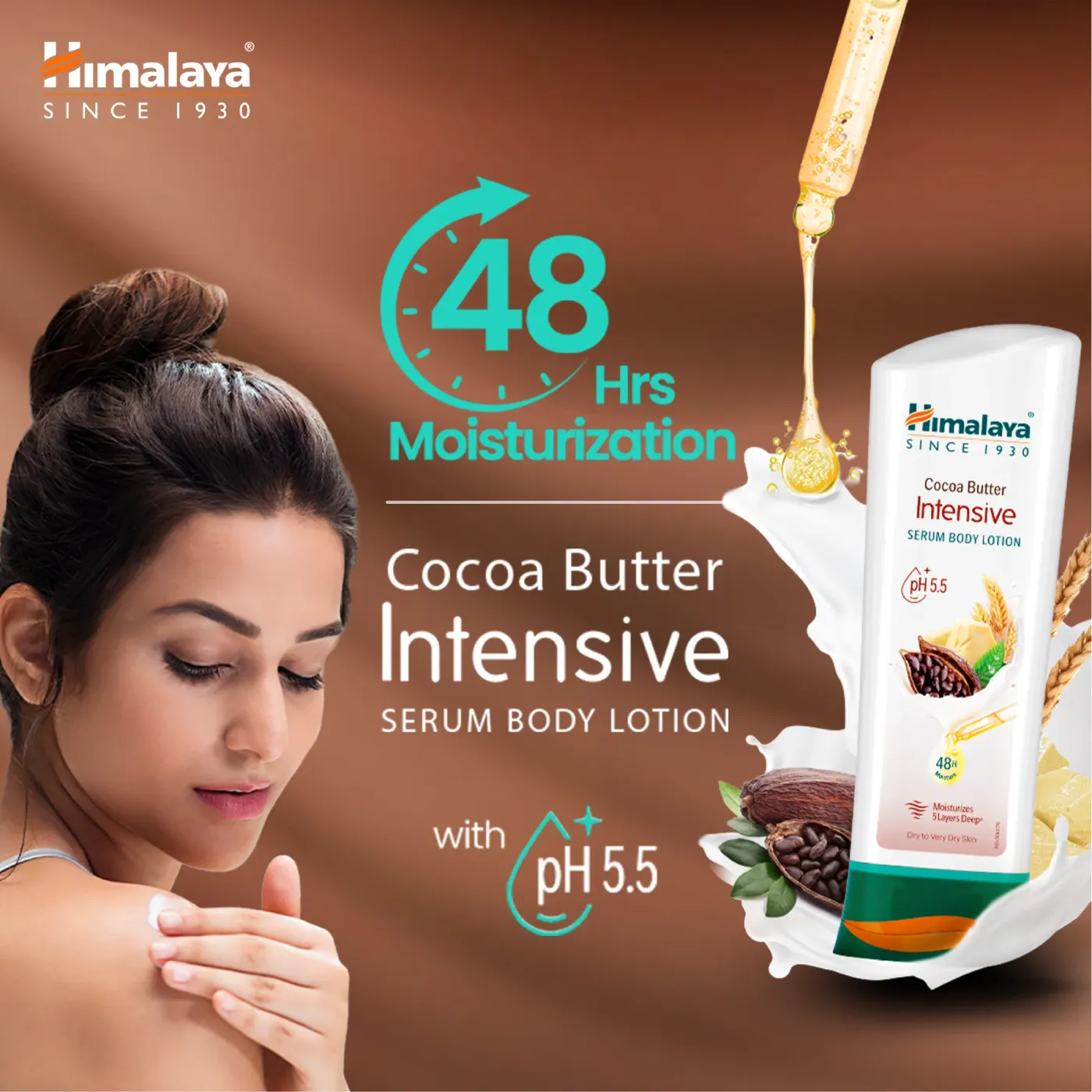 Himalaya Cocoa Butter Intensive Serum Body Lotion | വരണ്ട ചർമ്മത്തെ പോഷിപ്പിക്കുകയും മൃദുവാക്കുകയും ചെയ്യുന്നു | Cocoa Butter, Wheat Germ Oil എന്നിവ ചേർത്ത് സമ്പുഷ്ടം | pH 5.5 സമതുലിതം | 48 മണിക്കൂർ ഈർപ്പം നിലനിർത്തുന്നു 2