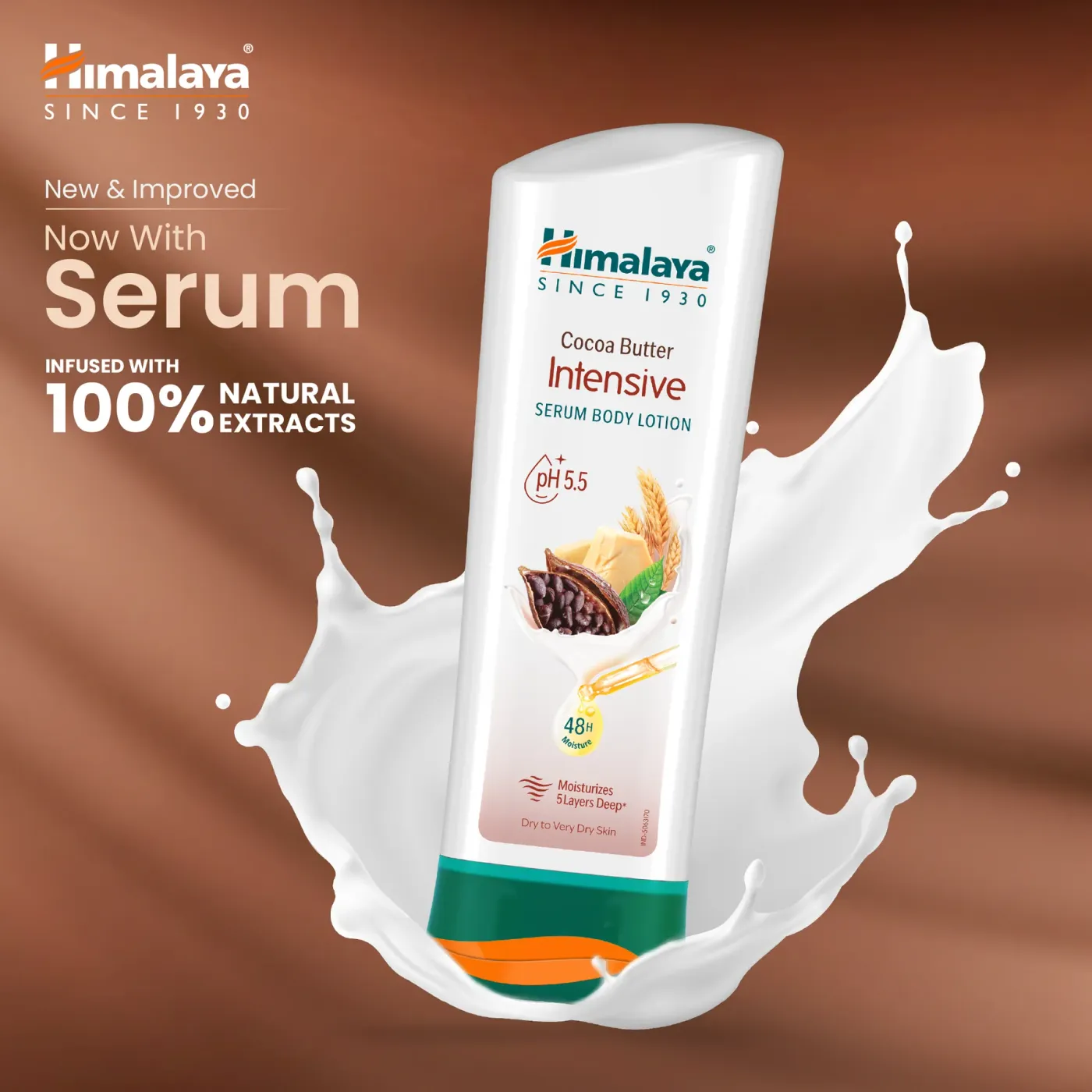 Himalaya Cocoa Butter Intensive Serum Body Lotion | വരണ്ട ചർമ്മത്തെ പോഷിപ്പിക്കുകയും മൃദുവാക്കുകയും ചെയ്യുന്നു | Cocoa Butter, Wheat Germ Oil എന്നിവ ചേർത്ത് സമ്പുഷ്ടം | pH 5.5 സമതുലിതം | 48 മണിക്കൂർ ഈർപ്പം നിലനിർത്തുന്നു 6